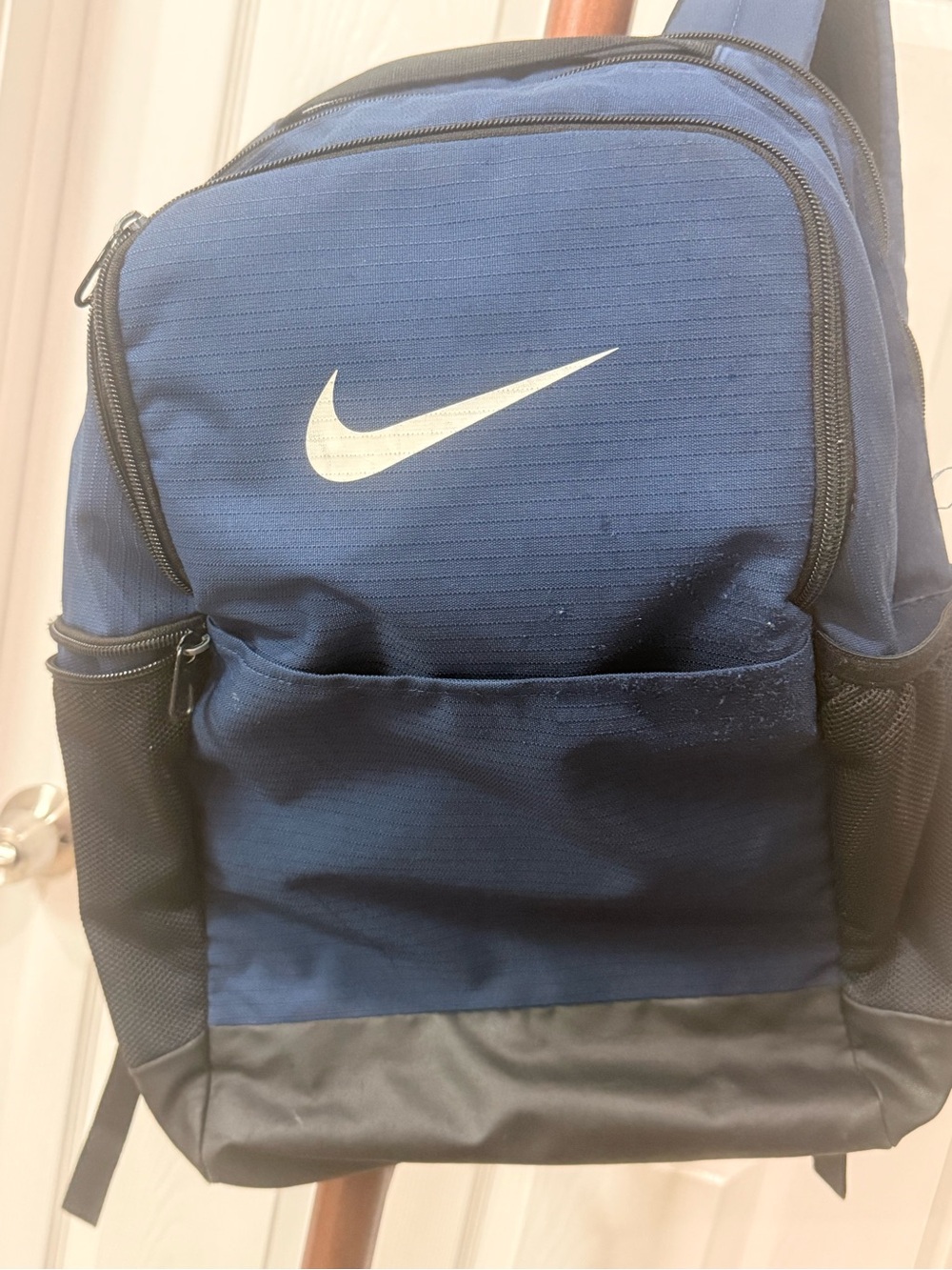 Nike Navy Blue Backpack with Black Base and White Swoosh